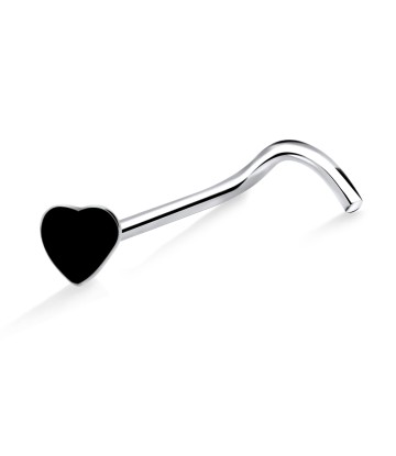 Black Heart Silver Curved Nose Stud NSKB-357CL